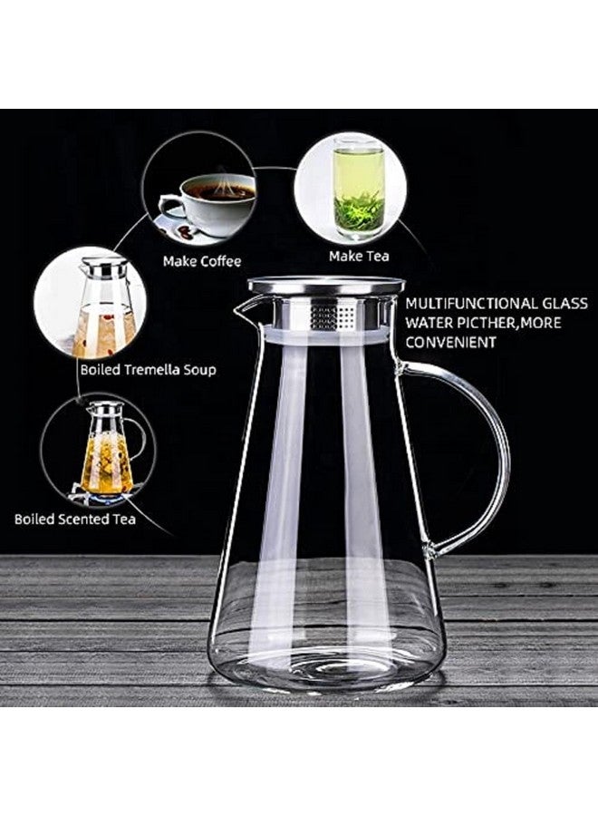 VILON Premium Glass Water Jug - 1.8 Ltr, Transparent, Hot Cold Water Pitcher With Lid Water Jug, Iced Tea, Milk And Juice Beverage Carafe, Lemon Jug., 1.80 Liter (Vd 1.8 L Boro) - Image 2