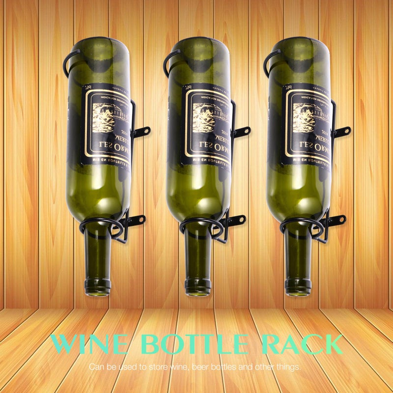 Black Iron Wall Mounted Wine Bottle Display Holder 6 Pack for Kitchen Bar Storage - Image 5