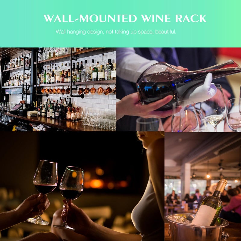 Black Iron Wall Mounted Wine Bottle Display Holder 6 Pack for Kitchen Bar Storage - Image 4
