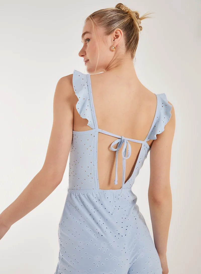 Pink Vanilla  Back Detail Broderie Playsuit for Women | Best Price UAE