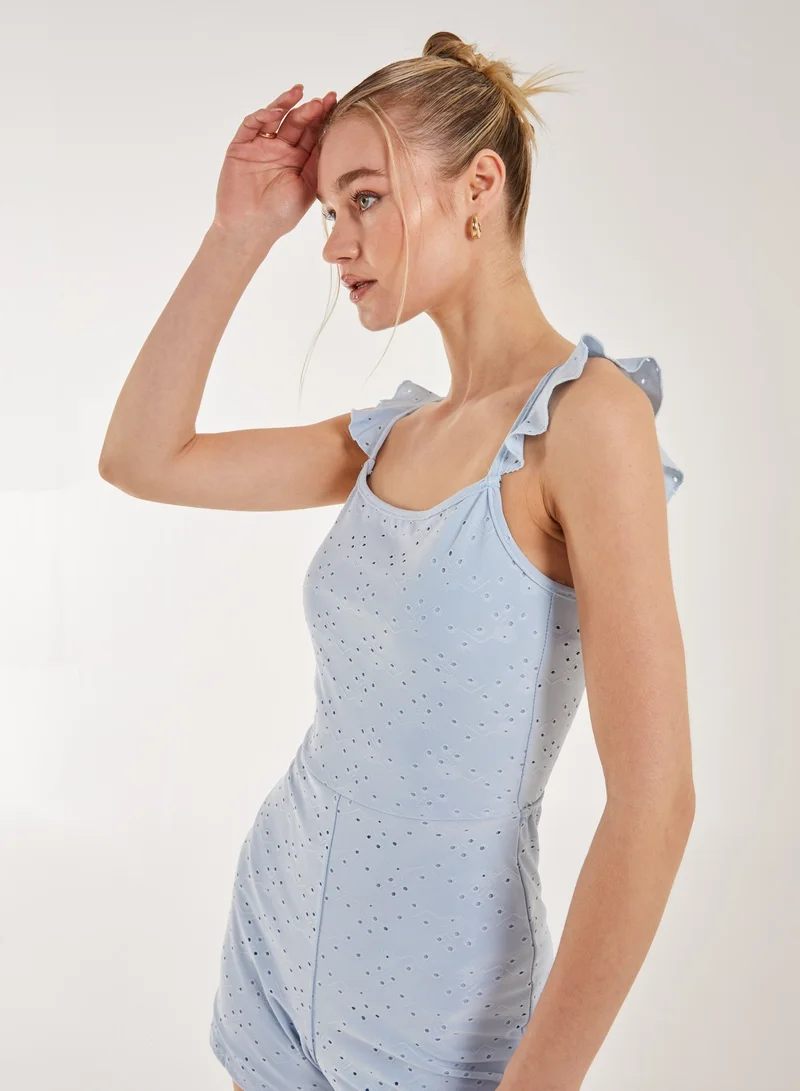 Pink Vanilla  Back Detail Broderie Playsuit for Women | Best Price UAE