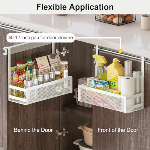SHINEWON Hanging Bathroom Baskets Fine Mesh Wire Storage Basket Over Cabinet Door Organizer No Drilling Required for Kitchen Bathroom Office, Large, 2 Pack - Image 4