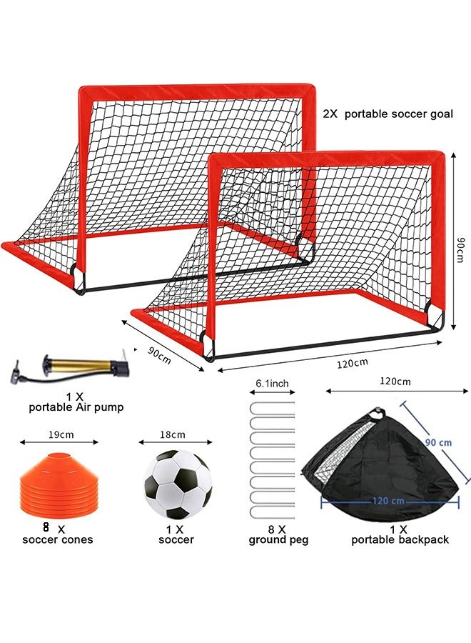 Generic Portable Training Goals,120x90 cm Pop Up Soccer Net for Backyard,Set of 2 With Carry Bag,soccer ball,inflation pump,8 cones and 8 U shaped nails - Image 2