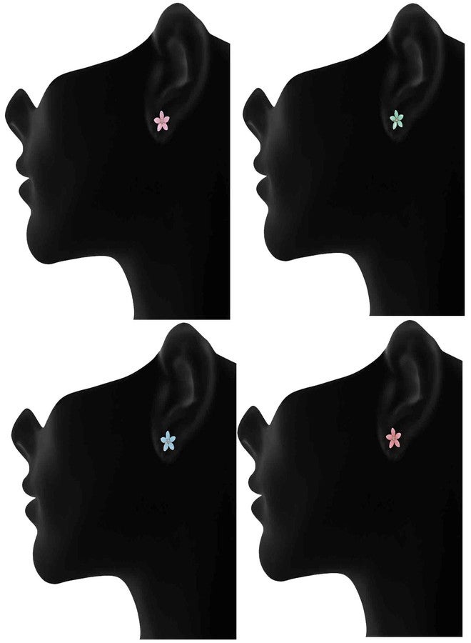 Mahi Rhodium Plated Floral Meenakari Stud Earrings combo for girls and women CO1104927R - Image 3