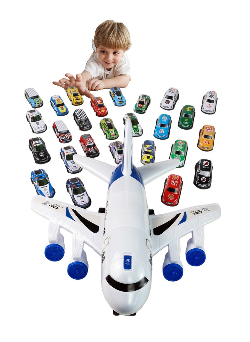 38cm Transformable A380 Airplane Model Toy for Kids with 26 Pull-Back Cars (About 7cm Each) - Play Set Bundle - Image 1