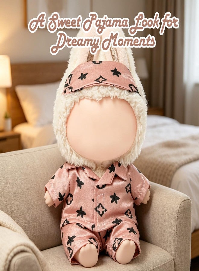 NEOVISTA Clothes Compatible with LABUBU Doll - 3PCS Classic Set, 17cm Doll Clothes Designer Outfit for Cozy Night Theme, Stylish Luxury Pajama Accessories for Labubu, No Doll (Rosy Sleepwear Set) - Image 4