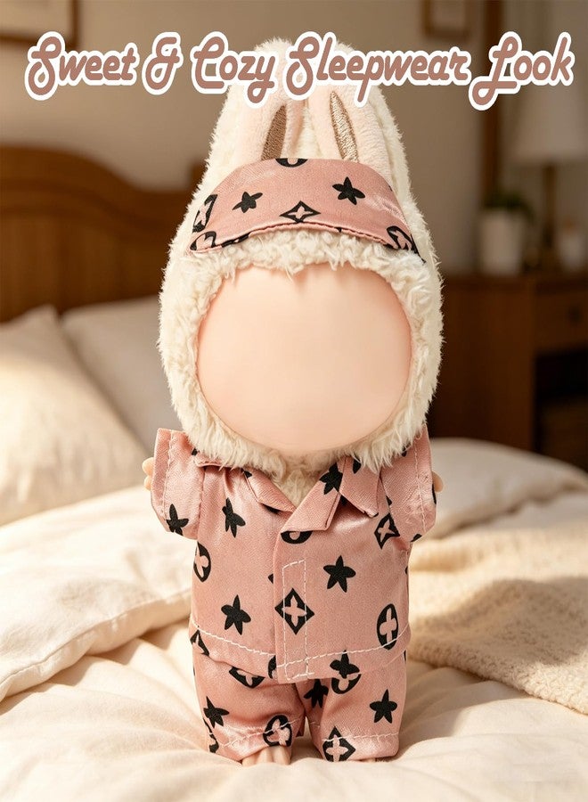 NEOVISTA Clothes Compatible with LABUBU Doll - 3PCS Classic Set, 17cm Doll Clothes Designer Outfit for Cozy Night Theme, Stylish Luxury Pajama Accessories for Labubu, No Doll (Rosy Sleepwear Set) - Image 2