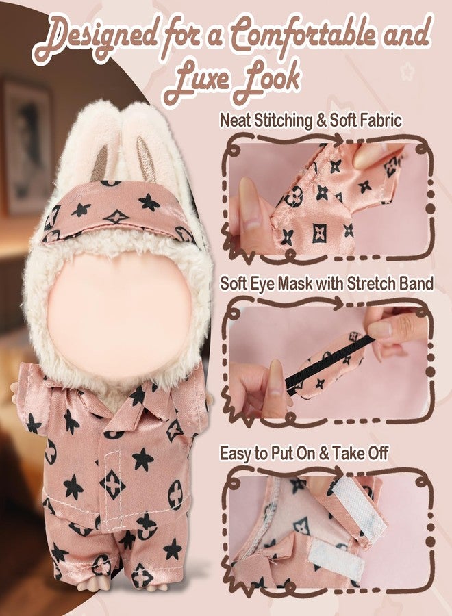 NEOVISTA Clothes Compatible with LABUBU Doll - 3PCS Classic Set, 17cm Doll Clothes Designer Outfit for Cozy Night Theme, Stylish Luxury Pajama Accessories for Labubu, No Doll (Rosy Sleepwear Set) - Image 3