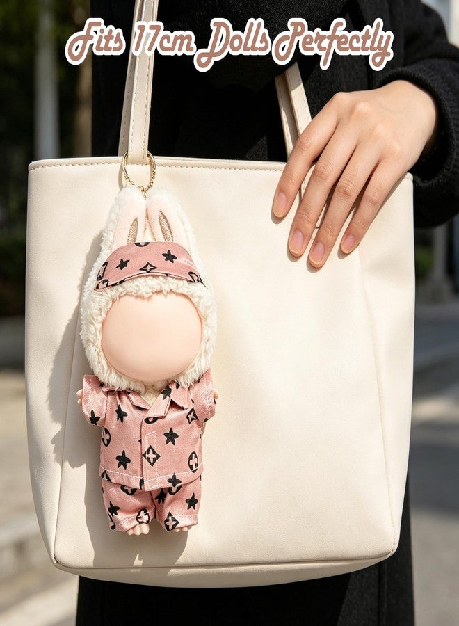 NEOVISTA Clothes Compatible with LABUBU Doll - 3PCS Classic Set, 17cm Doll Clothes Designer Outfit for Cozy Night Theme, Stylish Luxury Pajama Accessories for Labubu, No Doll (Rosy Sleepwear Set) - Image 5