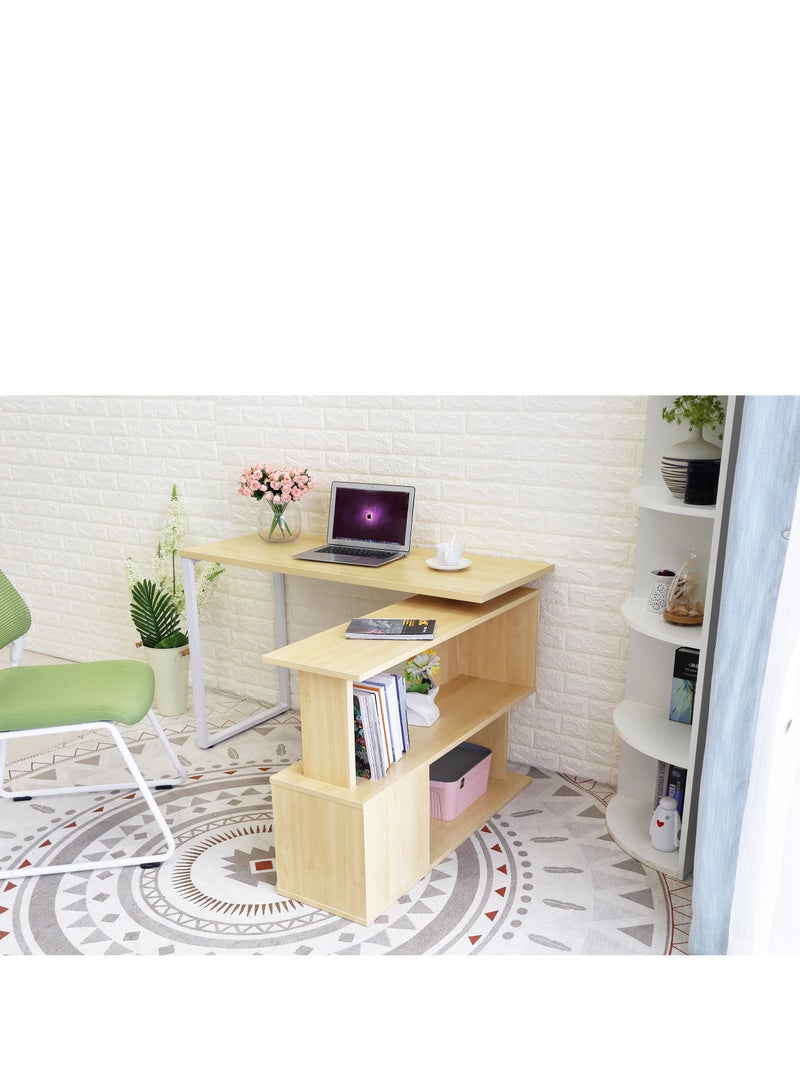 Eleva Home Foldable Desk Table with Shelves, 2 Tier Study Table with Bookshelf Desk Storage Rotatabale Study Table Office Corner Desk with Shelves Home Office Desk - Image 2