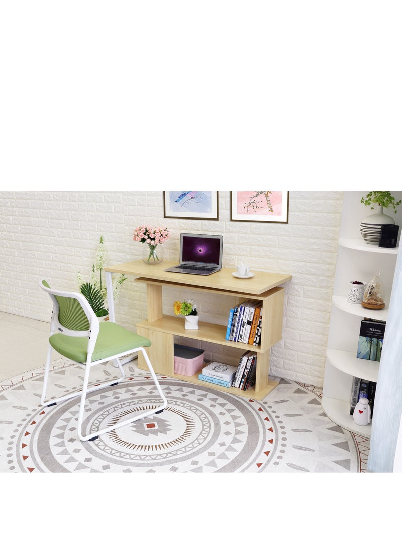Eleva Home Foldable Desk Table with Shelves, 2 Tier Study Table with Bookshelf Desk Storage Rotatabale Study Table Office Corner Desk with Shelves Home Office Desk - Image 4