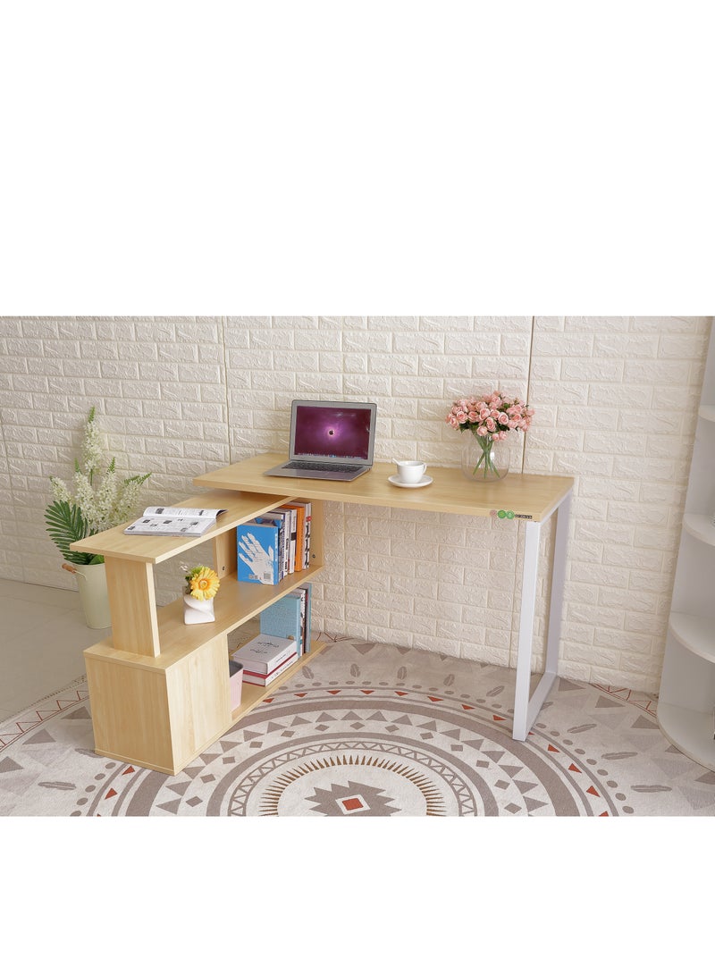 Eleva Home Foldable Desk Table with Shelves, 2 Tier Study Table with Bookshelf Desk Storage Rotatabale Study Table Office Corner Desk with Shelves Home Office Desk - Image 5
