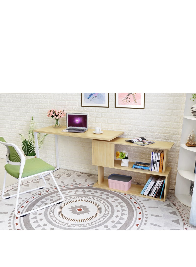 Eleva Home Foldable Desk Table with Shelves, 2 Tier Study Table with Bookshelf Desk Storage Rotatabale Study Table Office Corner Desk with Shelves Home Office Desk - Image 3