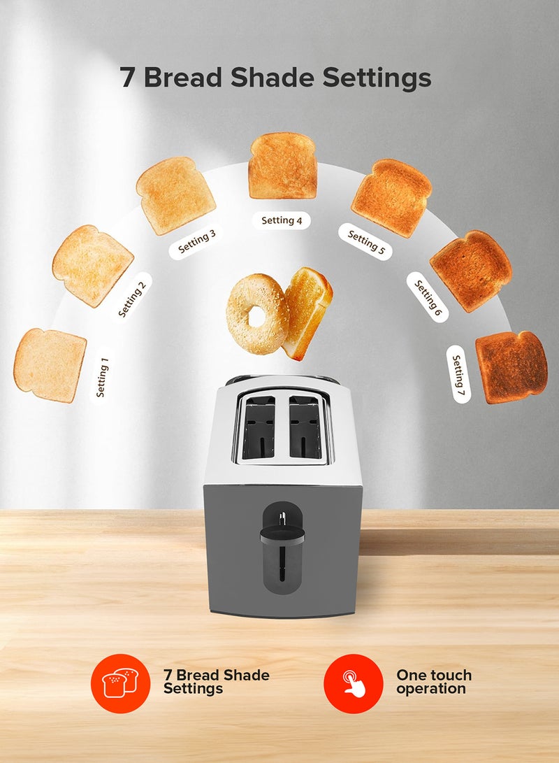 GEEPAS 2 Slice Toaster - Stainless Steel Bread Toaster with High Lift Lever With High Lift & Lock Function - Reheat| Defrost Function |Lift & Lock Function, Wide 2 Slots, Even & Fast Toasting, 2 Slices 900 W GBT6152 Silver/Black - Image 3