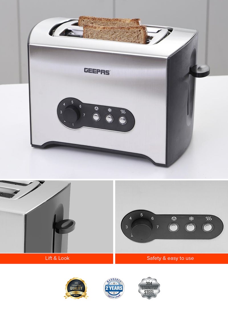 GEEPAS 2 Slice Toaster - Stainless Steel Bread Toaster with High Lift Lever With High Lift & Lock Function - Reheat| Defrost Function |Lift & Lock Function, Wide 2 Slots, Even & Fast Toasting, 2 Slices 900 W GBT6152 Silver/Black - Image 4
