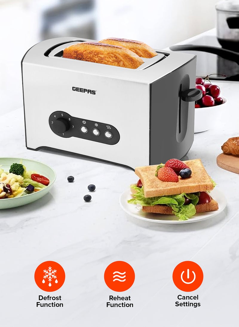 GEEPAS 2 Slice Toaster - Stainless Steel Bread Toaster with High Lift Lever With High Lift & Lock Function - Reheat| Defrost Function |Lift & Lock Function, Wide 2 Slots, Even & Fast Toasting, 2 Slices 900 W GBT6152 Silver/Black - Image 2