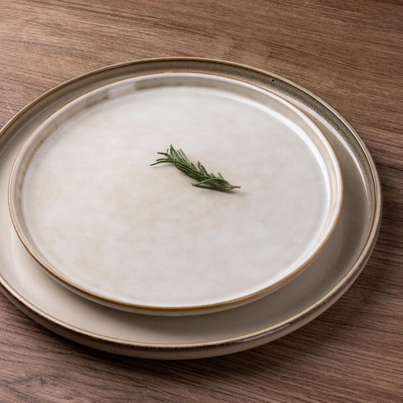 GBHOME Ceramic Dinnerware Sets for 4 12 Pieces Stoneware Plates and Bowls Sets Scratch Resistant Dishes Dishwasher  Microwave Safe Reactive GlazeCappuccino - Image 2