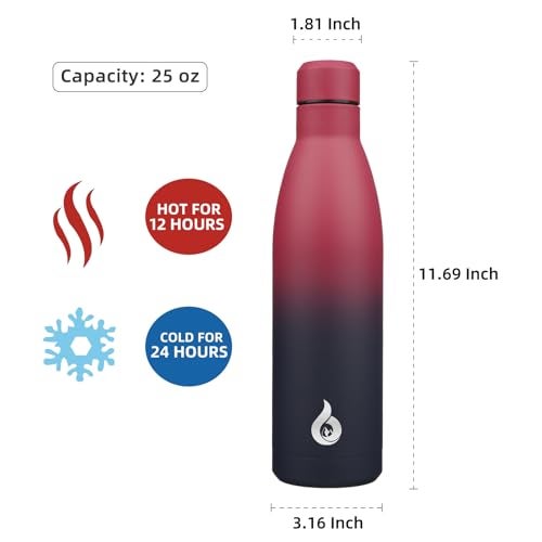 BJPKPK 25oz Insulated Stainless Steel Water Bottles Reusable Metal Travel Sports Water Bottle Keep Cold and HotCharming Black Red - Image 3