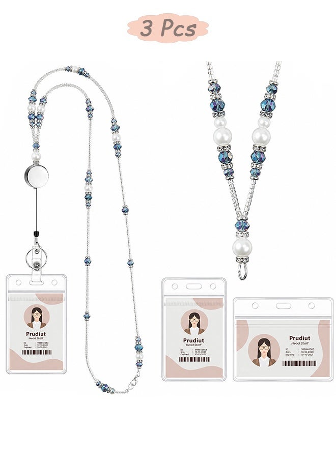 GD 2 Pcs Clear ID Card Badge Holder with Retractable Crystals Badge Lanyard Unisex - Removable Horizontal and Vertical Versions Office Badge Holder Retractable Keychain Lanyard Card Protector for Office Worker Nurse Teacher Student - Image 1