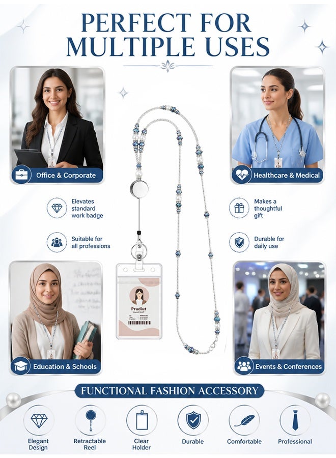 GD 2 Pcs Clear ID Card Badge Holder with Retractable Crystals Badge Lanyard Unisex - Removable Horizontal and Vertical Versions Office Badge Holder Retractable Keychain Lanyard Card Protector for Office Worker Nurse Teacher Student - Image 4