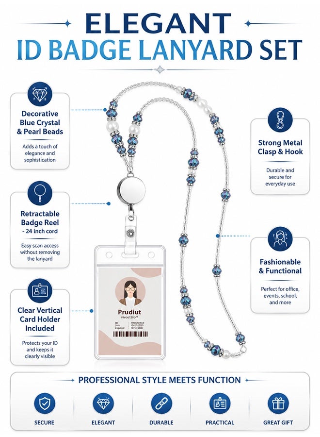 GD 2 Pcs Clear ID Card Badge Holder with Retractable Crystals Badge Lanyard Unisex - Removable Horizontal and Vertical Versions Office Badge Holder Retractable Keychain Lanyard Card Protector for Office Worker Nurse Teacher Student - Image 3