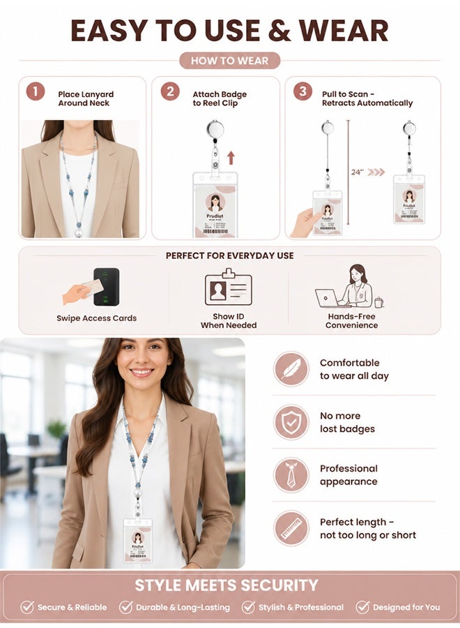 GD 2 Pcs Clear ID Card Badge Holder with Retractable Crystals Badge Lanyard Unisex - Removable Horizontal and Vertical Versions Office Badge Holder Retractable Keychain Lanyard Card Protector for Office Worker Nurse Teacher Student - Image 5