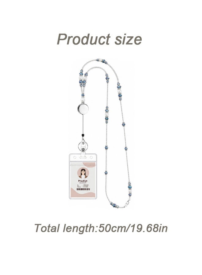 GD 2 Pcs Clear ID Card Badge Holder with Retractable Crystals Badge Lanyard Unisex - Removable Horizontal and Vertical Versions Office Badge Holder Retractable Keychain Lanyard Card Protector for Office Worker Nurse Teacher Student - Image 2