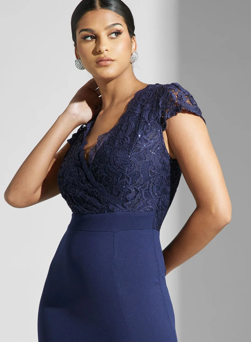 skirt and stiletto Lace Bodice Slit Dress