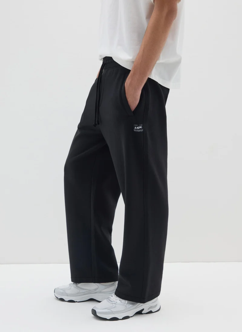 Ovs OVS Black Cotton Blend Relaxed Fit Trousers