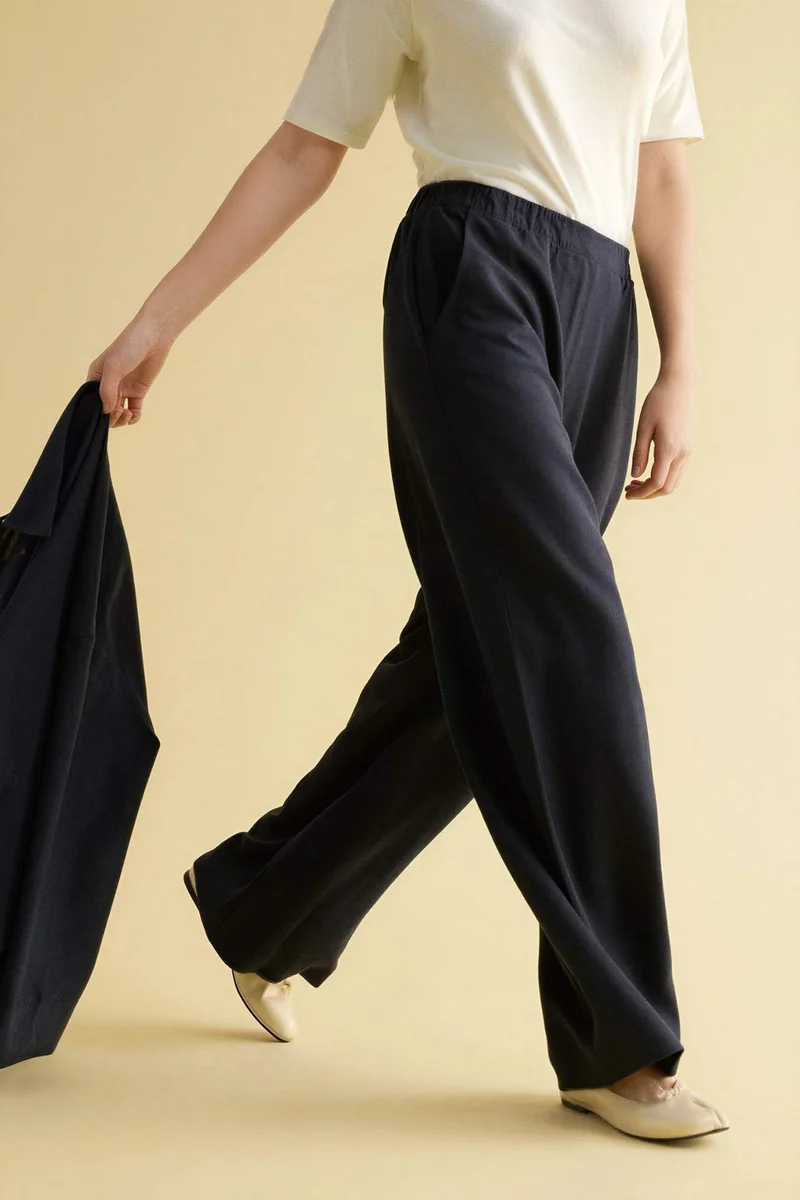 ديفاكتو Straight Fit Linen Blended Wide Leg Trousers