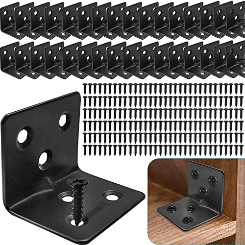 Carooyac 32PCS Black L Corner Brackets + 192PCS Screws, Stainless Steel Corner Braces for Shelves, Heavy Duty Angle Brackets - Image 1