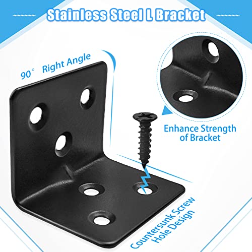Carooyac 32PCS Black L Corner Brackets + 192PCS Screws, Stainless Steel Corner Braces for Shelves, Heavy Duty Angle Brackets - Image 2