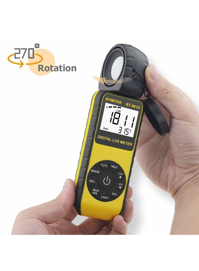 BTMETER BT-881D Digital Illuminance Light Meter, Measure Lights 0.01~400,000 Lux (0.01~40,000 FC) Foot Candles Luxmeter with 270º Rotated Sensor for Plants LED Lights Indoor Outdoor Light Tester - Image 2