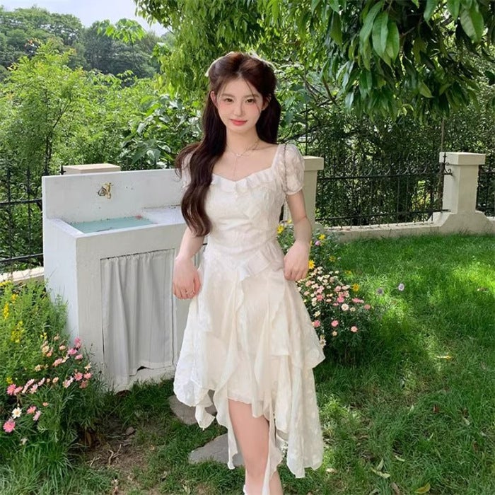 Super Fairy Lotus Leaf Irregular dress Womens Summer 2024 Summer New Design Sense French First Love White Dress for Children White