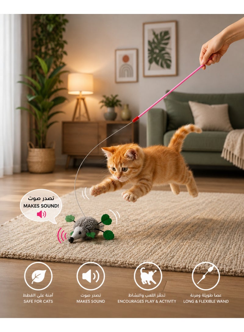 Nunbell Interactive Cat Teaser Wand with Sound – Plush Mouse Toy & Flexible Wand - Image 2