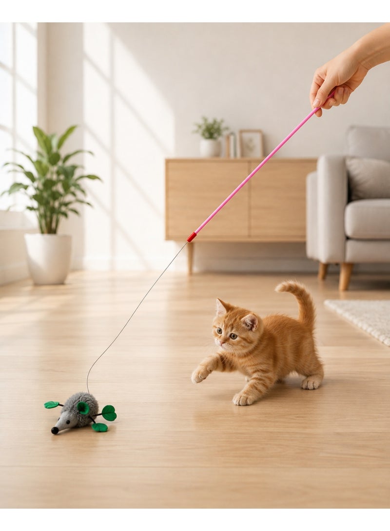 Nunbell Interactive Cat Teaser Wand with Sound – Plush Mouse Toy & Flexible Wand - Image 3