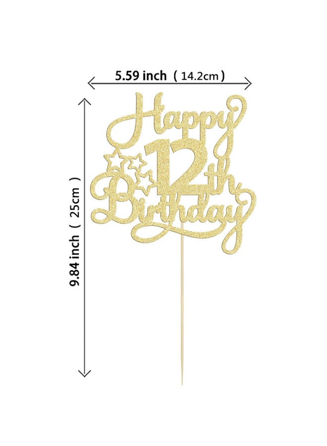 New Year Cake - Birthday Cake Decoration - Gold, Birthday Flag, 1pcs, Age 12 - Party Supplies, Baking Decoration, Gift - Image 1