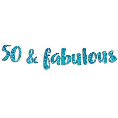 Festiko®50 & Fabulous Teal Glitter Banner - Happy 50th Birthday Party Banner - 50th Wedding Anniversary Decorations - Milestone Birthday Party Decorations - Image 1