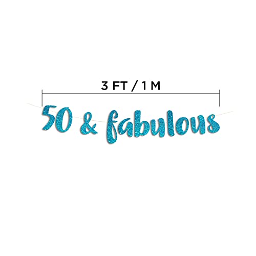 Festiko®50 & Fabulous Teal Glitter Banner - Happy 50th Birthday Party Banner - 50th Wedding Anniversary Decorations - Milestone Birthday Party Decorations - Image 4