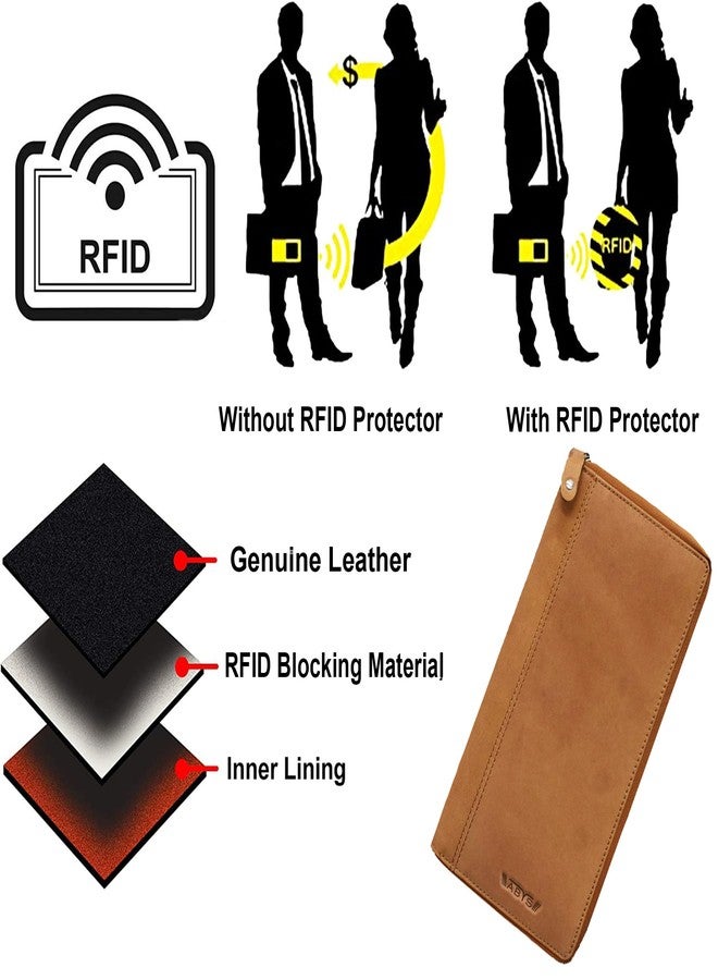 ABYS حافظة جوازات سفر من الجلد الطبيعي من ABYS تتسع لـ 8 جوازات سفر | محفظة جوازات سفر مزودة بتقنية RFID | منظم سفر للجنسين، لون بني خمري، مقاس متوسط، للاستخدام اليومي - Image 3