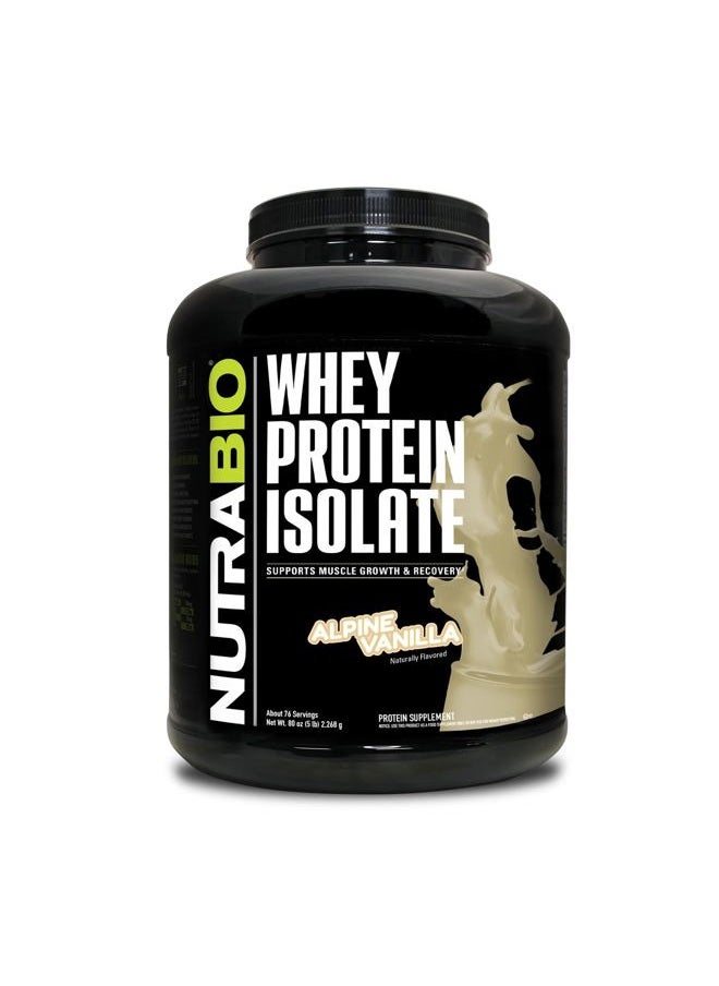 NutraBio - Whey Protein Powder Isolate Supplement – 25g of Protein Per Scoop with Complete Amino Acid Profile - Soy and Gluten Free Protein Powder - Zero Fillers and Non-GMO - Alpine Vanilla - 5 Lbs. - Image 1