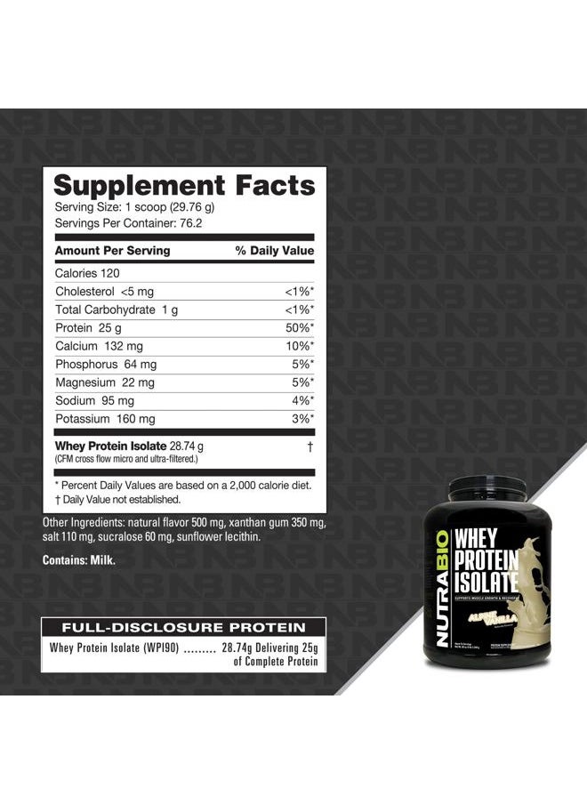NutraBio - Whey Protein Powder Isolate Supplement – 25g of Protein Per Scoop with Complete Amino Acid Profile - Soy and Gluten Free Protein Powder - Zero Fillers and Non-GMO - Alpine Vanilla - 5 Lbs. - Image 1