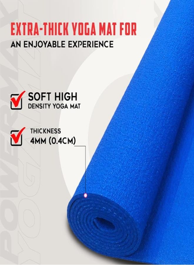 Powermax Fitness Ye4-1.2-Bl 4Mm Thick Premium Exercise Yoga Mat For Gym Workout [Ultra-Dense Cushioning, Tear Resistance & Water Proof] Eco-Friendly Non-Slip Yoga Mat For Gym And Any General Fitness - Image 2