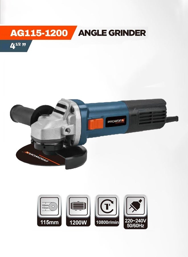 PROWORX Proworx AG115-1200 Angle Grinder – 4.5 Inch (115mm) – 1200W – 10,800 RPM – 1-Year Warranty  - Image 1