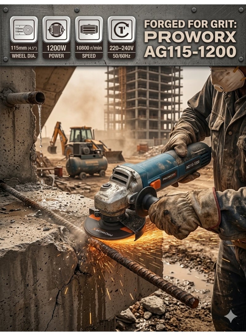 برو ووركس صاروخ زاوية برووكس AG115-1200 - 4.5 بوصة (115 ملم) - 1200 واط - بضمان سنة - Image 3