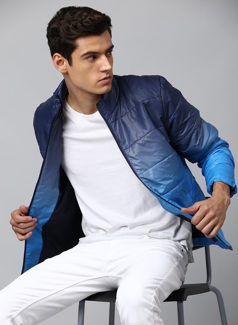 Dennis Lingo Blue Regular Fit Men's Colourblocked Mock Neck Polyester Jacket with Zipper Closure  - Image 1