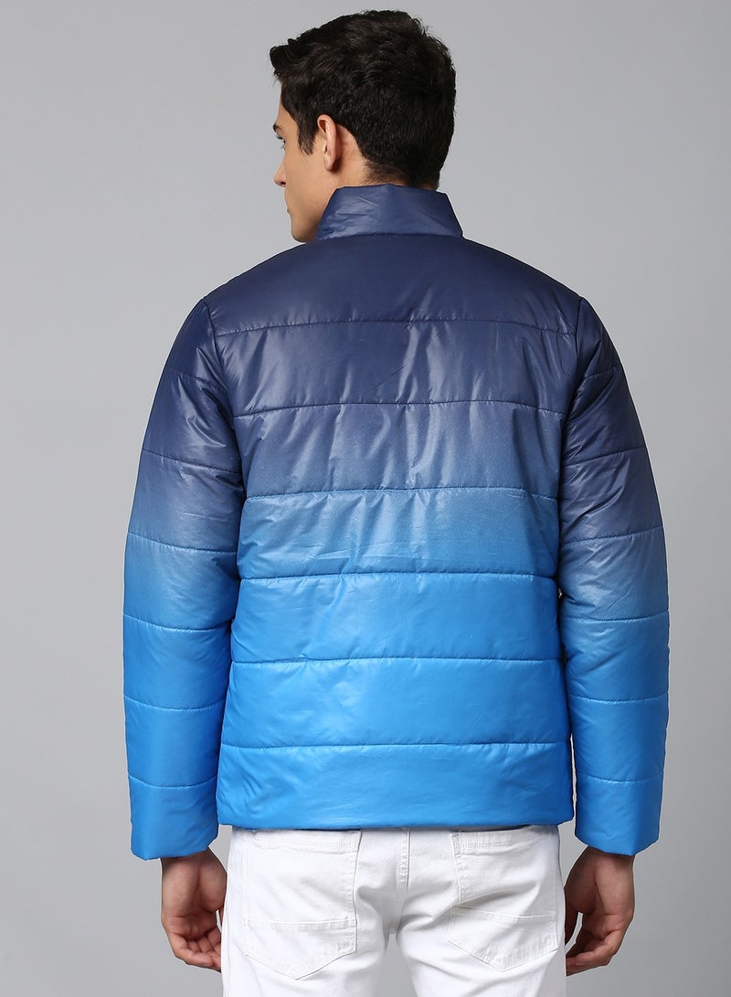 Dennis Lingo Blue Regular Fit Men's Colourblocked Mock Neck Polyester Jacket with Zipper Closure  - Image 3