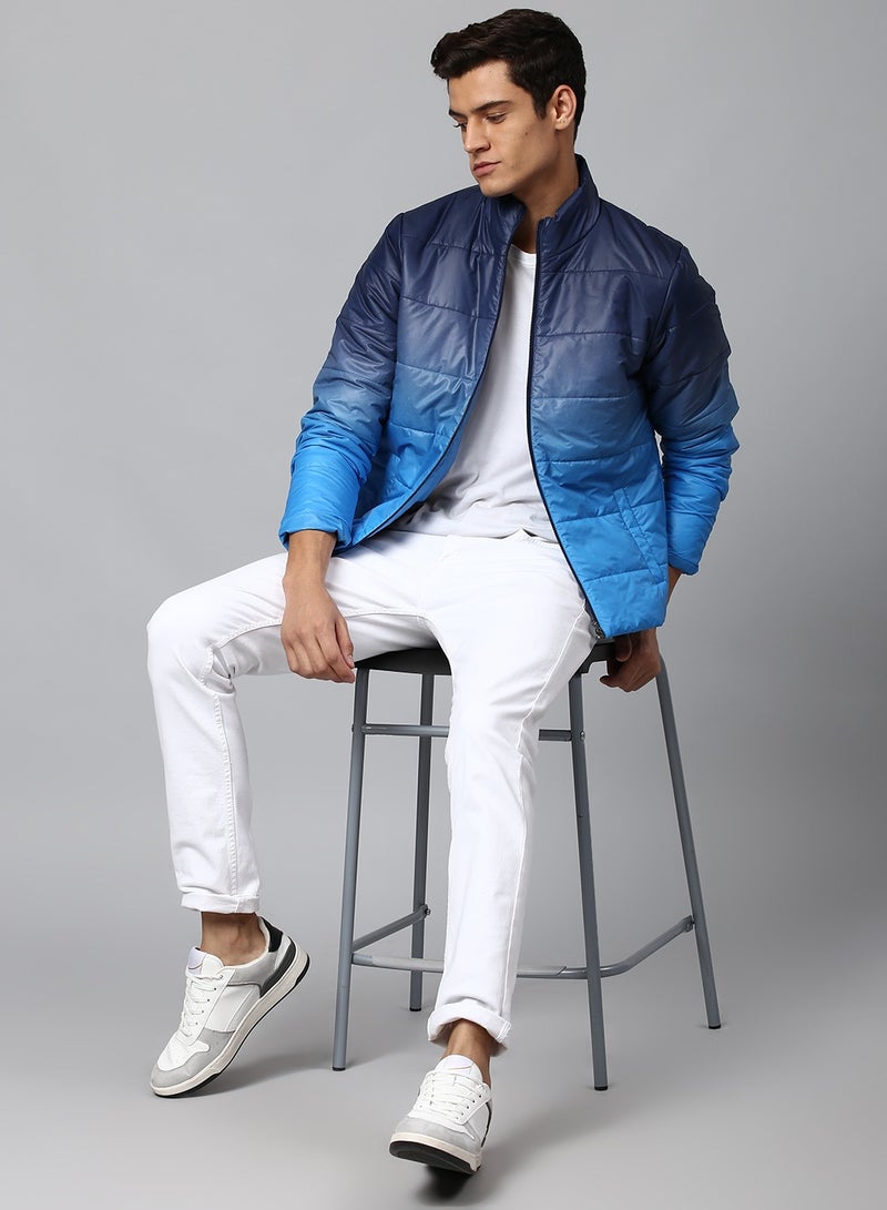 Dennis Lingo Blue Regular Fit Men's Colourblocked Mock Neck Polyester Jacket with Zipper Closure  - Image 5