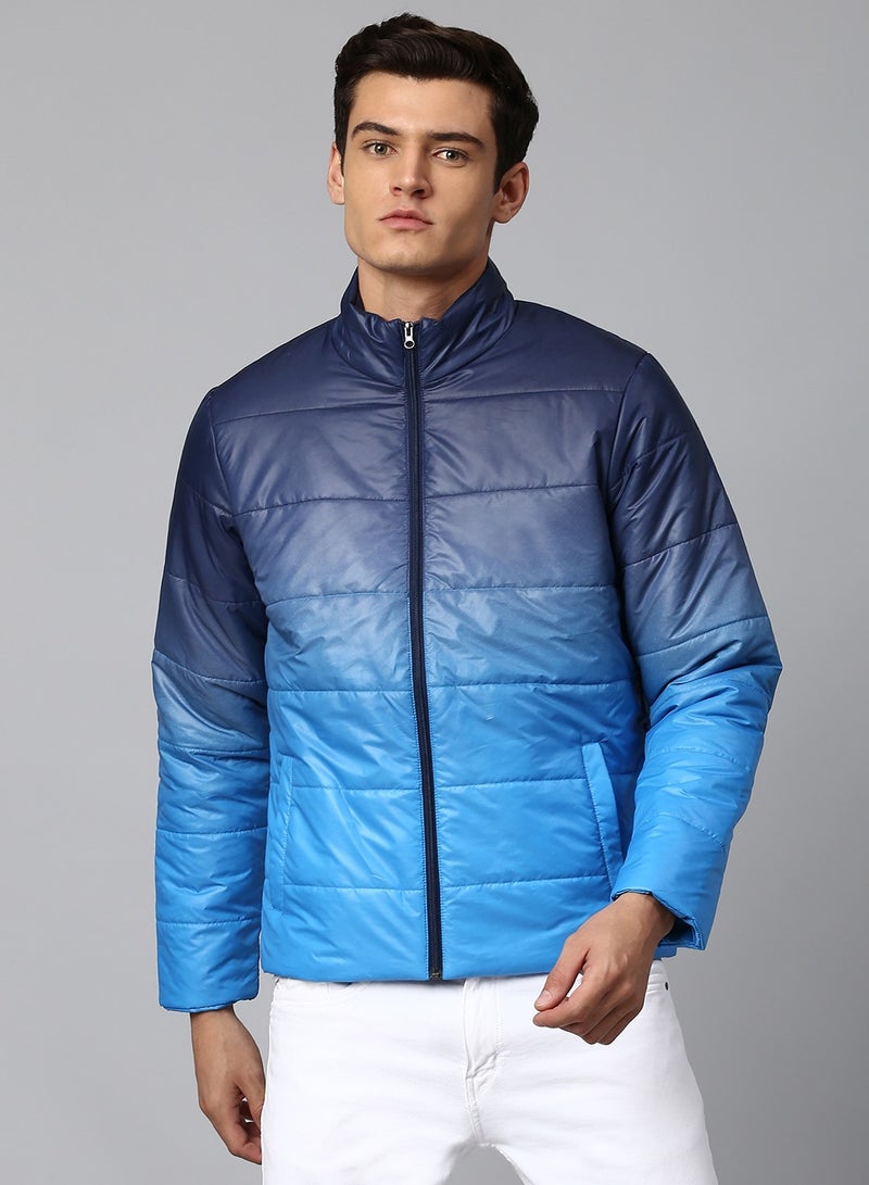 Dennis Lingo Blue Regular Fit Men's Colourblocked Mock Neck Polyester Jacket with Zipper Closure  - Image 2