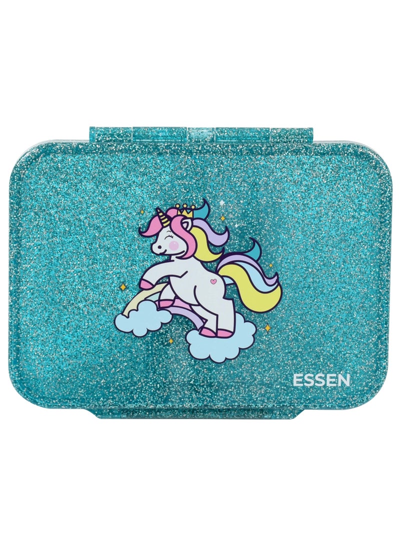 ESSEN Tritan Bento Lunch Box for Kids Girls - Teal Glitter Unicorn - Image 1
